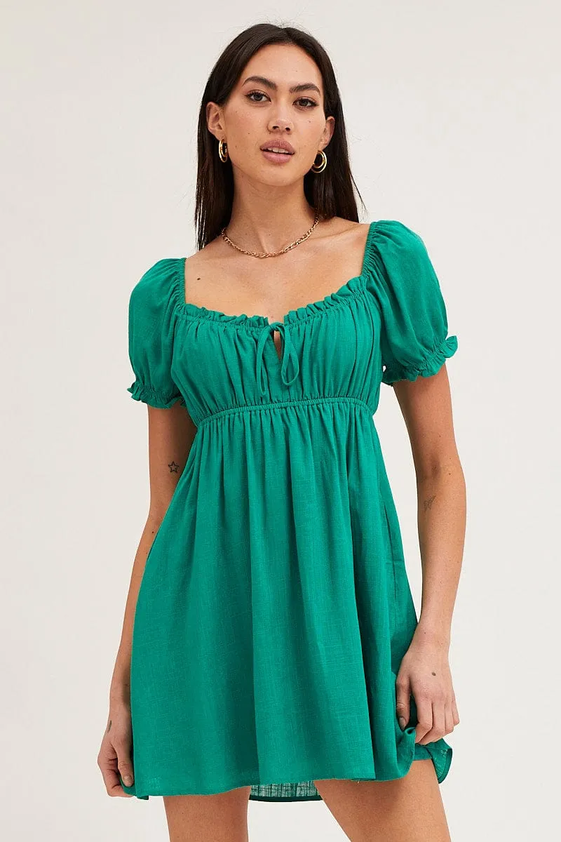 Green Gathered Bust Puff Sleeve Skater Dress sold by Ally Fashion product image thumbnail 3