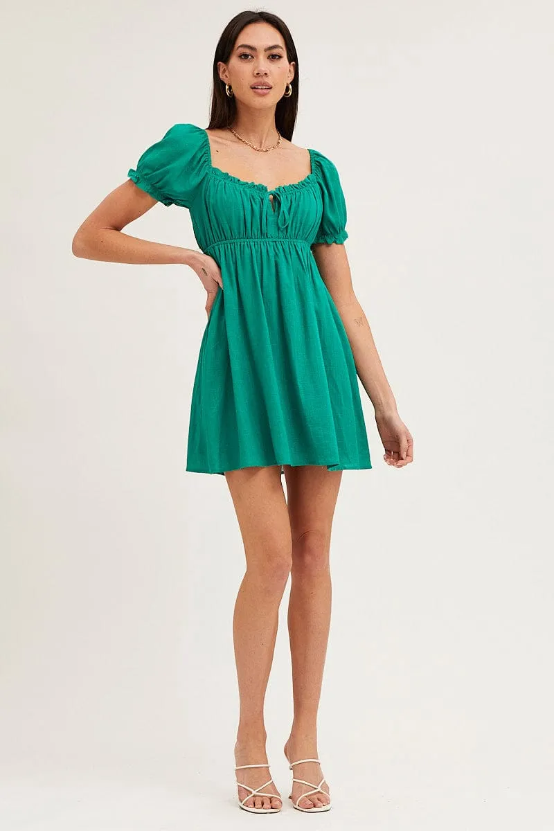 Green Gathered Bust Puff Sleeve Skater Dress sold by Ally Fashion product image thumbnail 2
