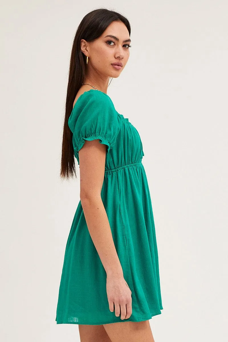 Green Gathered Bust Puff Sleeve Skater Dress sold by Ally Fashion product image thumbnail 4