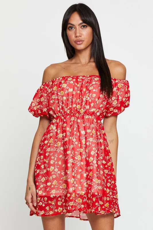 Print Mini Dress Off Shoulder sold by Ally Fashion