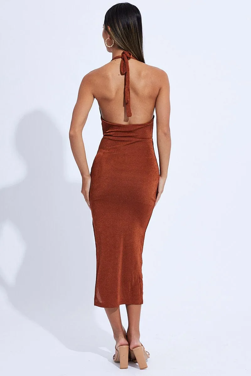 Brown Midi Dress Slinky Jersey sold by Ally Fashion product image thumbnail 5