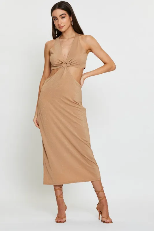 Gold Midi Dress Sleeveless sold by Ally Fashion