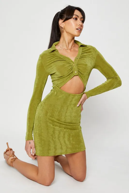 Green Mini Dress Slinky Jersey Cut Out sold by Ally Fashion