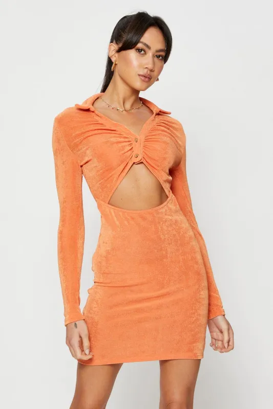 Orange Mini Dress Slinky Jersey Cut Out sold by Ally Fashion