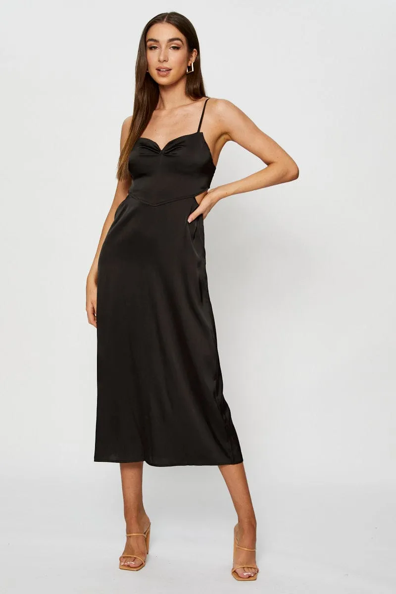 Black Midi Dress Cowl Neck Satin sold by Ally Fashion
