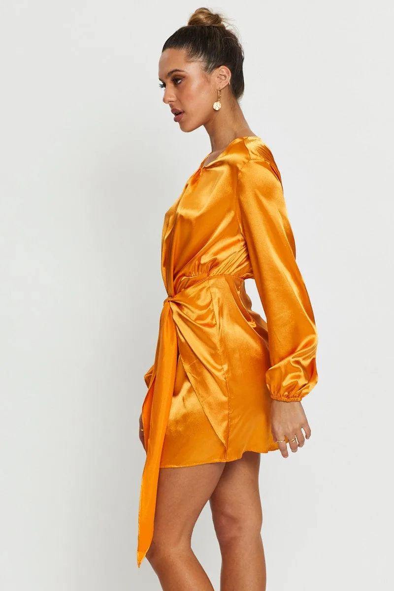 Yellow Wrap Dress Mini Satin sold by Ally Fashion product image thumbnail 4