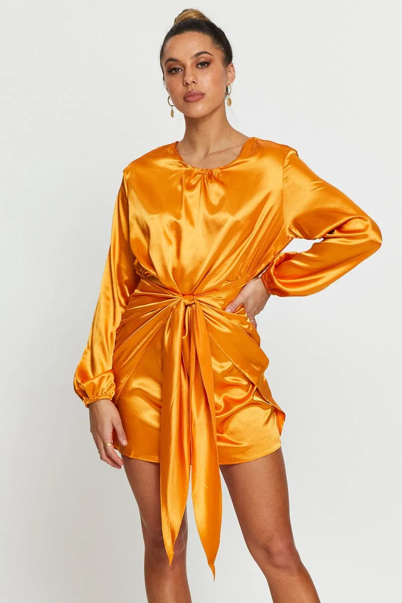 Yellow Wrap Dress Mini Satin sold by Ally Fashion