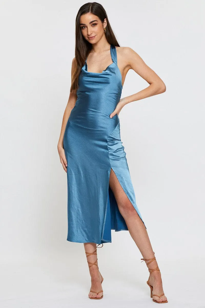 Blue Slip Dress Midi Satin sold by Ally Fashion product image thumbnail 3
