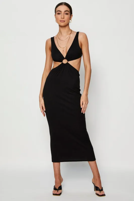 Black Midi Dress Ribbed Cut Out sold by Ally Fashion