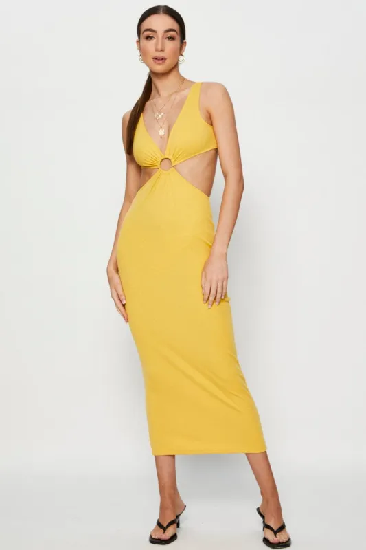 Orange Midi Dress Ribbed Cut Out sold by Ally Fashion