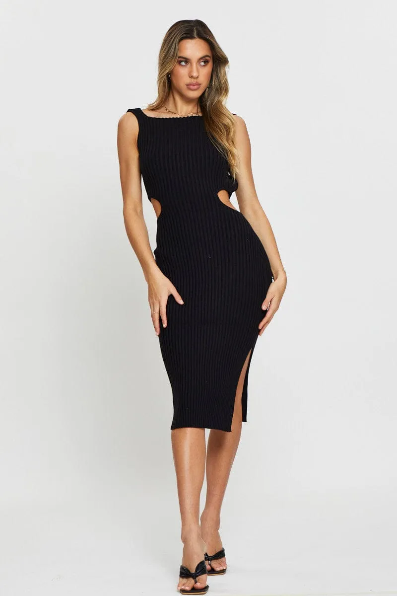 Black Knit Dress Midi sold by Ally Fashion