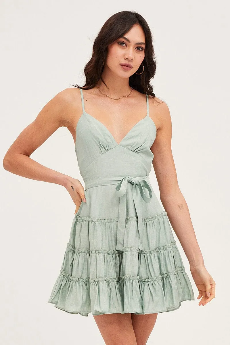Green V Neck Frill Skater Dress sold by Ally Fashion product image thumbnail 3