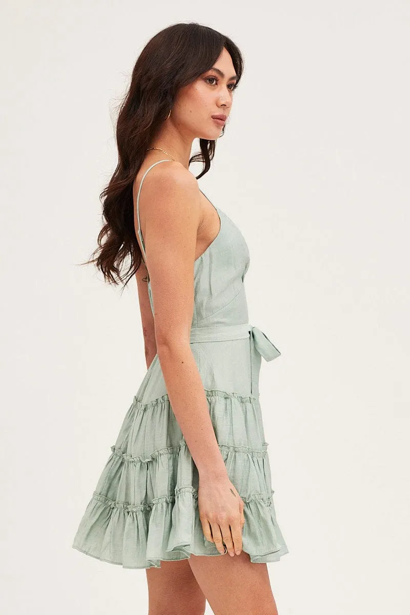 Green V Neck Frill Skater Dress sold by Ally Fashion product image thumbnail 4