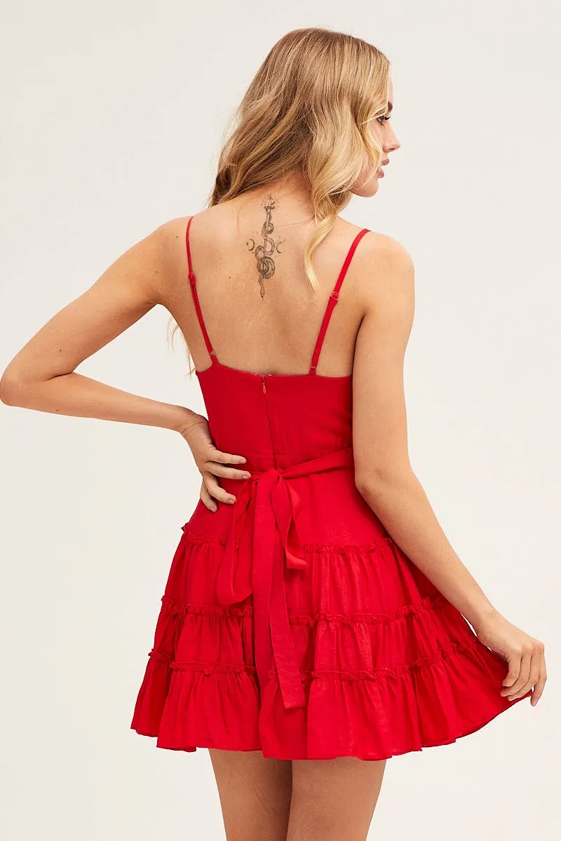 Red V Neck Frill Skater Dress sold by Ally Fashion product image thumbnail 5