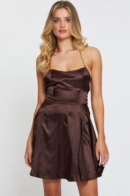Brown A Line Dress Halter Neck sold by Ally Fashion