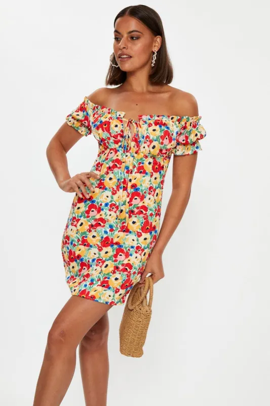 Print Off Shoulder Bustier Mini Dress sold by Ally Fashion