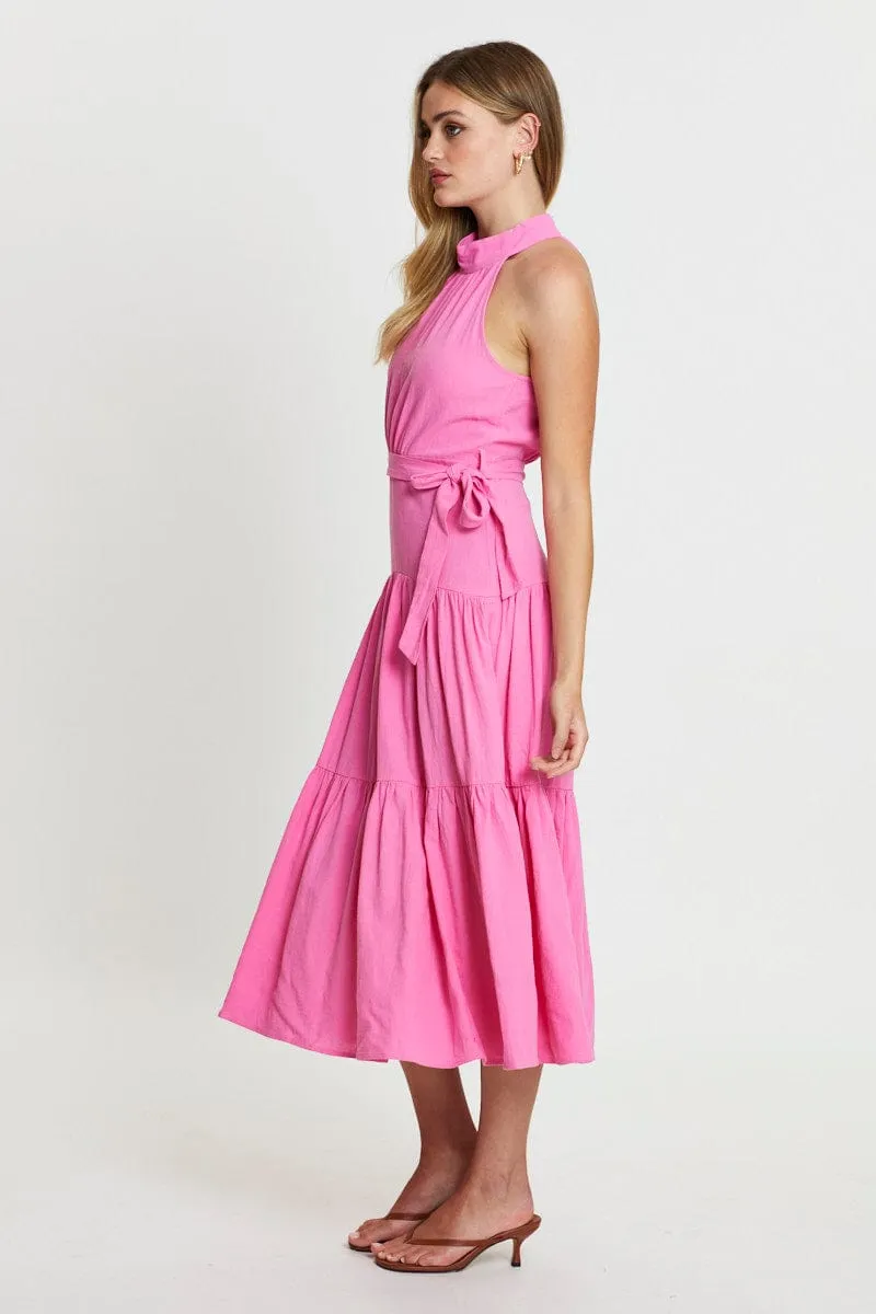 Pink Midi Dress Evening Linen sold by Ally Fashion product image thumbnail 4
