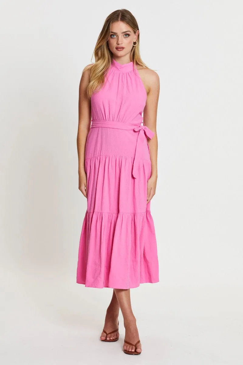 Pink Midi Dress Evening Linen sold by Ally Fashion