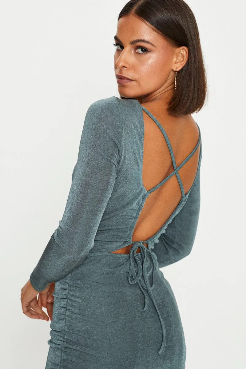 Green Strappy Tie Back Slinky Jersey Ruched Bodycon Dres sold by Ally Fashion product image thumbnail 2