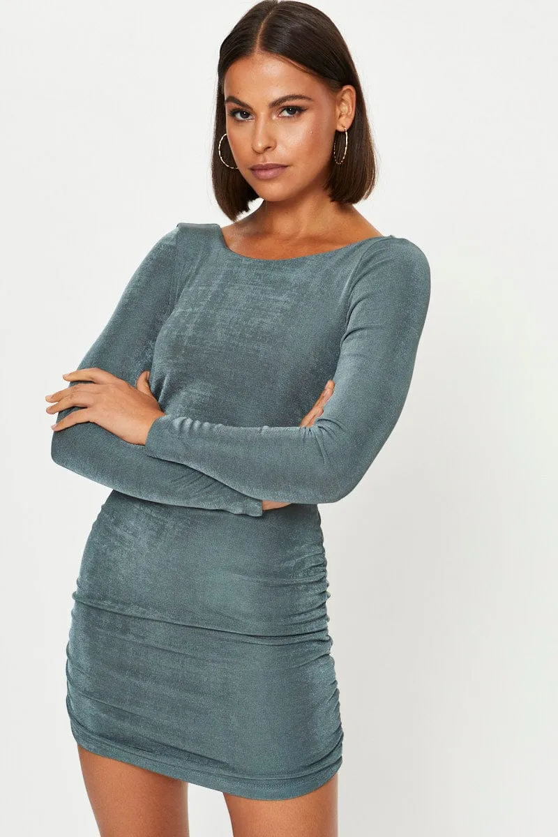 Green Strappy Tie Back Slinky Jersey Ruched Bodycon Dres sold by Ally Fashion