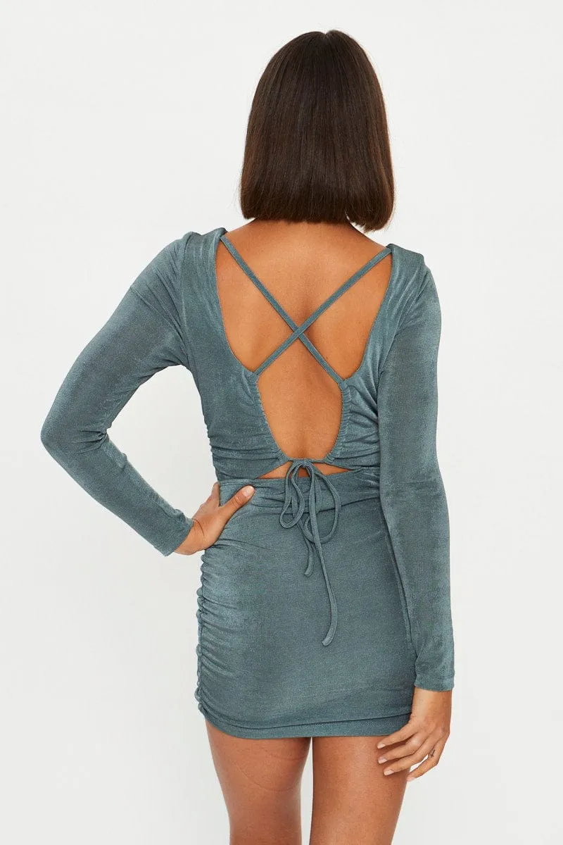 Green Strappy Tie Back Slinky Jersey Ruched Bodycon Dres sold by Ally Fashion product image thumbnail 5