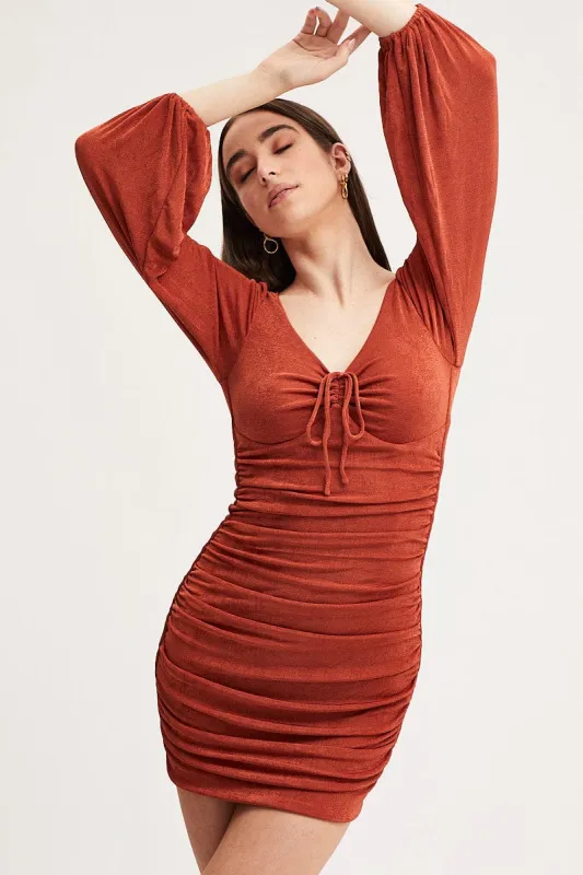 Brown Mini Dress Long Sleeve Evening sold by Ally Fashion