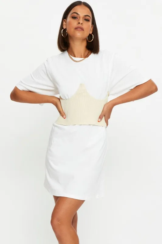 White Knitted Corset Belt And T Shirt Dress sold by Ally Fashion