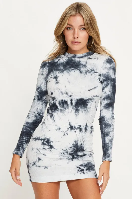 Multi Low Back Tie Dye Bodycon Mini Dress sold by Ally Fashion