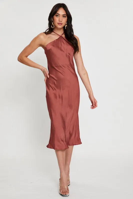 Beige Slip Dress Halter Neck sold by Ally Fashion