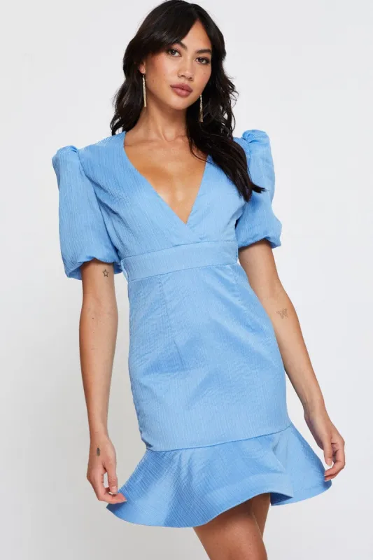 Blue Mini Dress V Neck sold by Ally Fashion