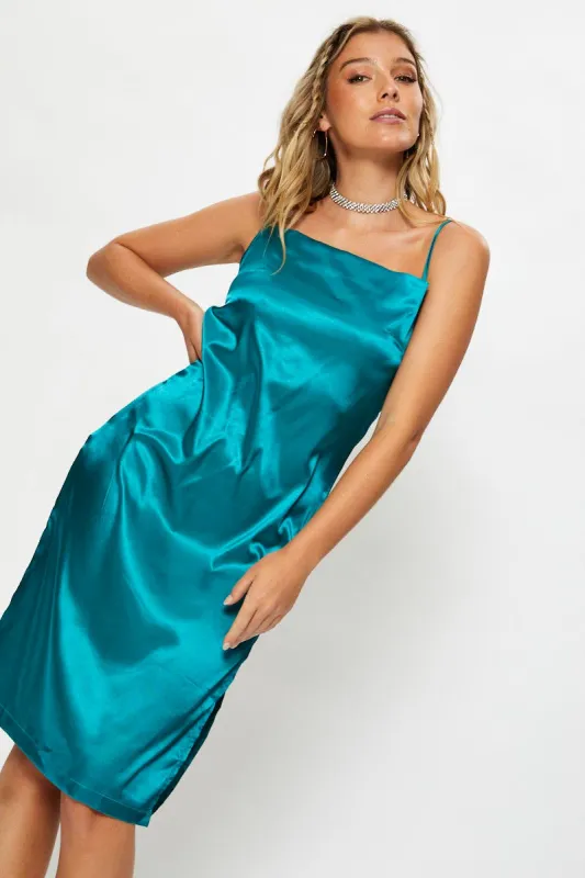 Green Satin Cowl Neck Dress sold by Ally Fashion