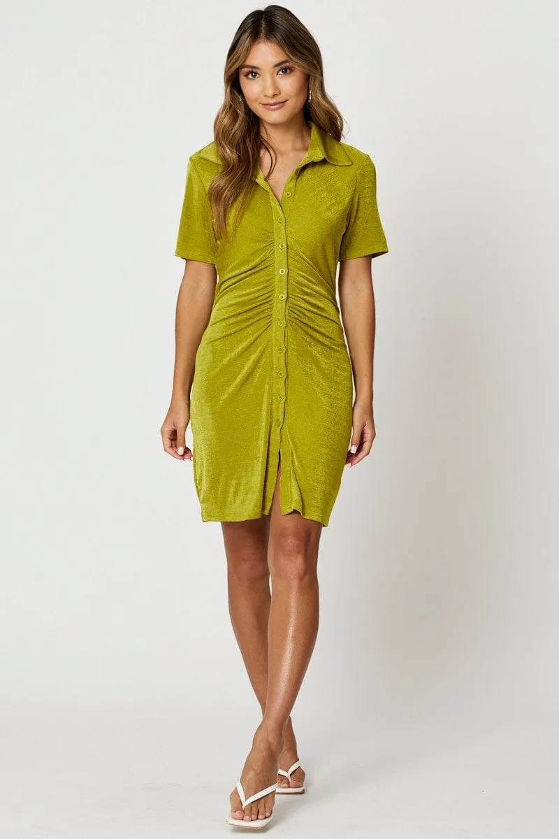 Green Button Front Ruched Shirt Dress sold by Ally Fashion product image thumbnail 2