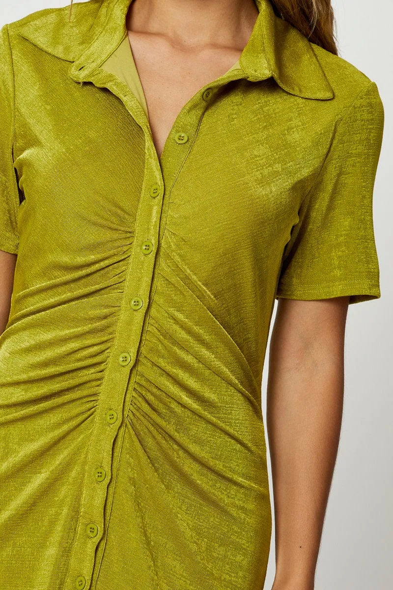 Green Button Front Ruched Shirt Dress sold by Ally Fashion product image thumbnail 5