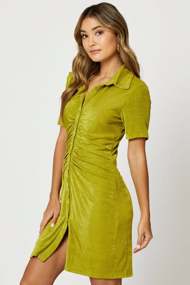 Green Button Front Ruched Shirt Dress sold by Ally Fashion product image thumbnail 3