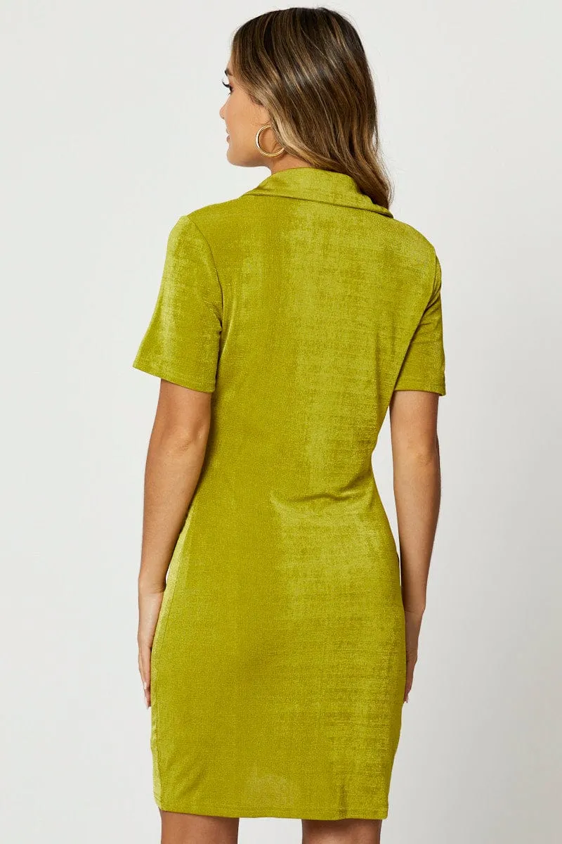Green Button Front Ruched Shirt Dress sold by Ally Fashion product image thumbnail 4