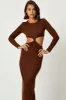 Brown Knot Front Cut Out Dress sold by Ally Fashion