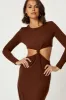 Brown Knot Front Cut Out Dress sold by Ally Fashion