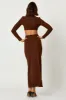 Brown Knot Front Cut Out Dress sold by Ally Fashion