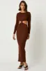 Brown Knot Front Cut Out Dress sold by Ally Fashion