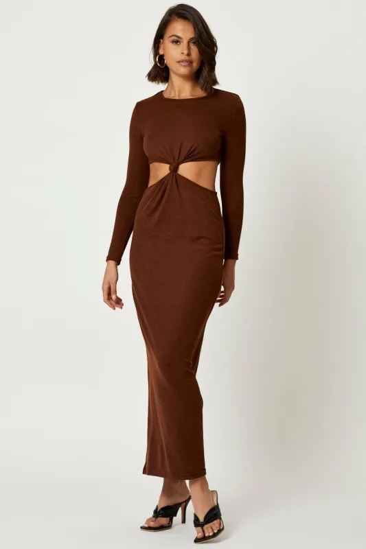 Brown Knot Front Cut Out Dress sold by Ally Fashion