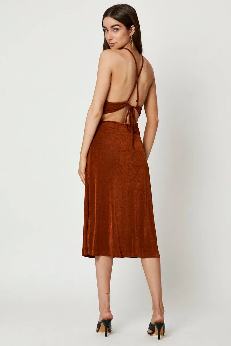 Brown Cut Out Slip Dress sold by Ally Fashion product image thumbnail 3