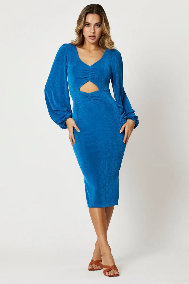 Blue Slinky Jersey Cut Out Dress sold by Ally Fashion product image thumbnail 2