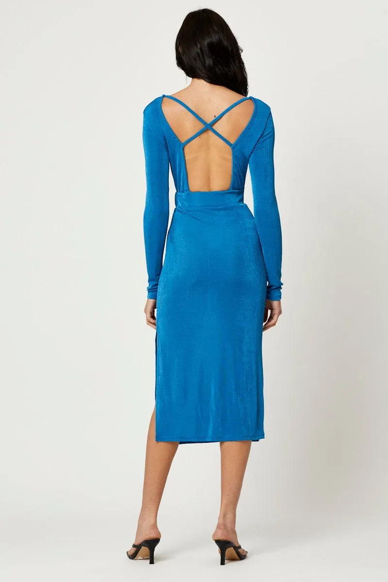 Blue Slinky Jersey Bodycon Dress sold by Ally Fashion product image thumbnail 5