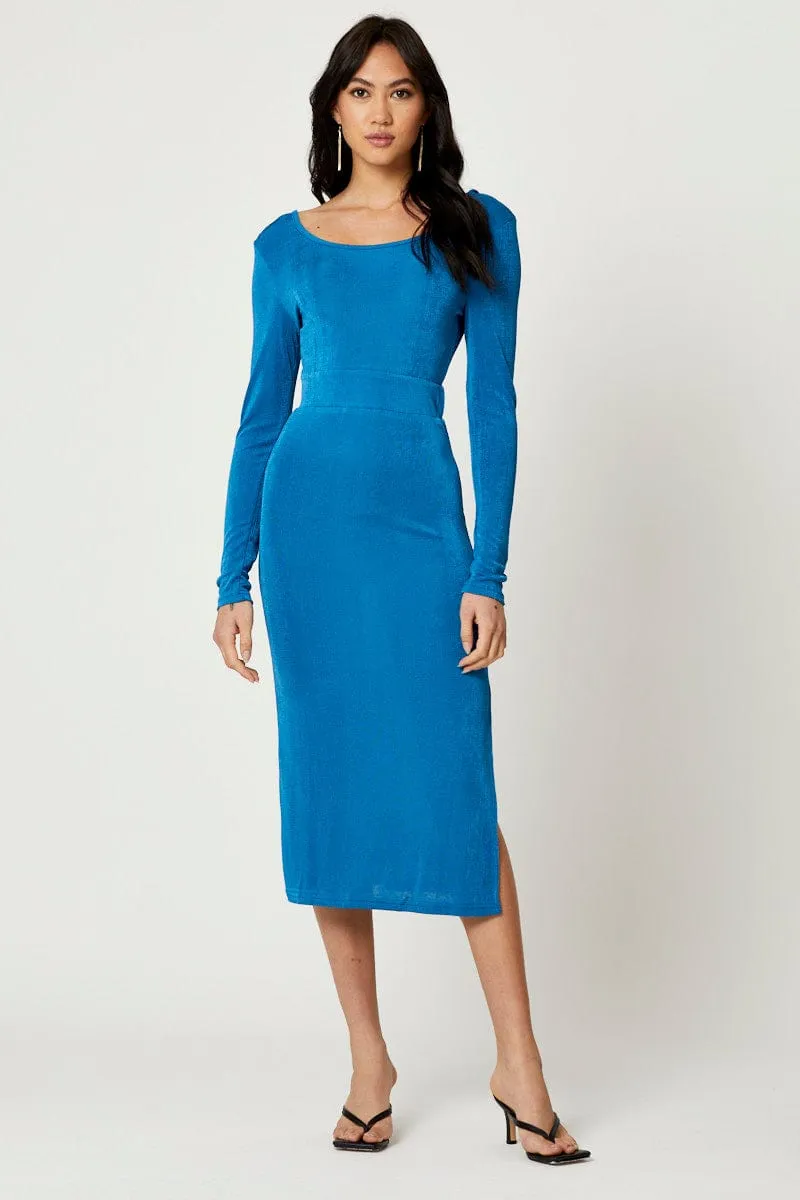 Blue Slinky Jersey Bodycon Dress sold by Ally Fashion product image thumbnail 3