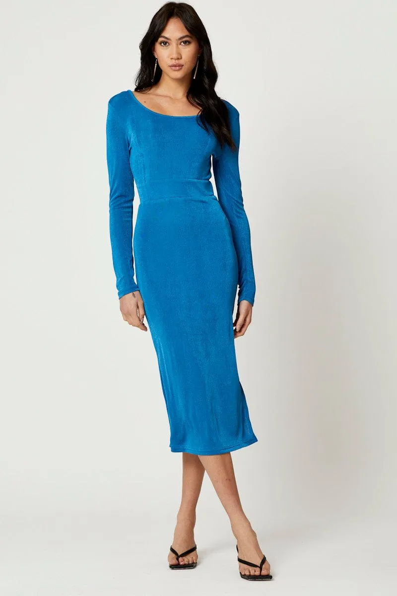 Blue Slinky Jersey Bodycon Dress sold by Ally Fashion product image thumbnail 2
