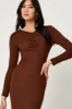 Brown Gathered Front Midi Dress sold by Ally Fashion