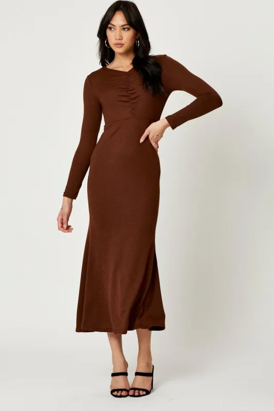 Brown Gathered Front Midi Dress sold by Ally Fashion