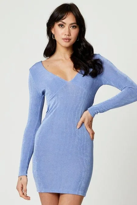Blue Bodycon Dress Long Sleeve sold by Ally Fashion