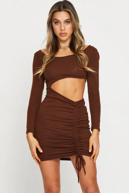 Brown Midi Dress Long Sleeve sold by Ally Fashion