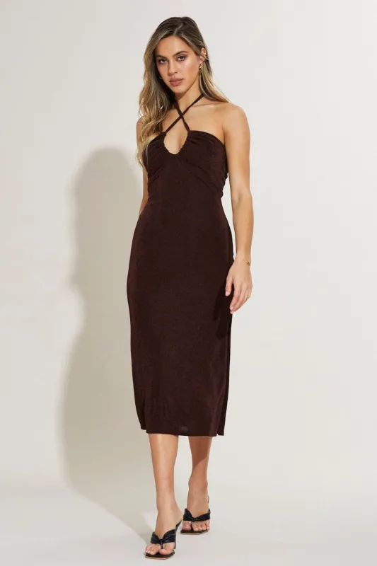 Brown Midi Dress Keyhole sold by Ally Fashion